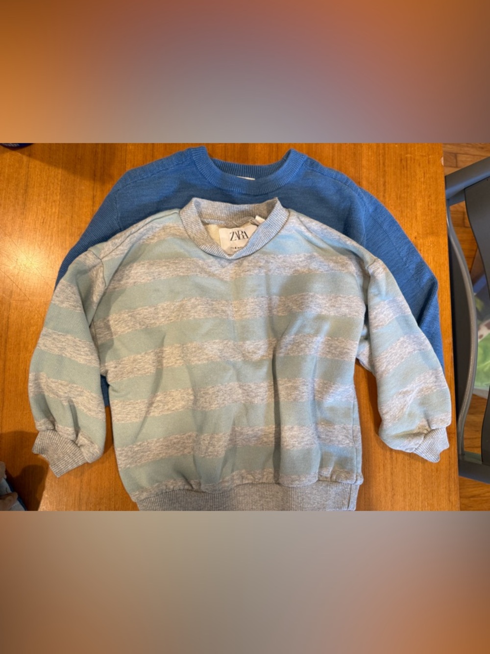 Zara Kids Bundle of 2 Tops: Striped Sweatshirt & Blue Sweater, Size 4T